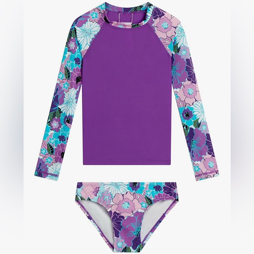 Kanu Surf Kids Floral Rashguard Set - Purple and Blue - Picture 2 of 11